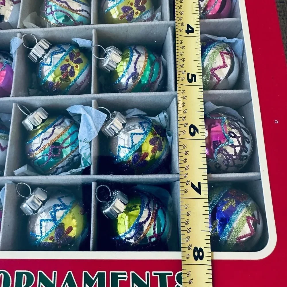 Christopher Radko Shiny Brite Vintage Multicolor Christmas Glitter Ornaments Set
